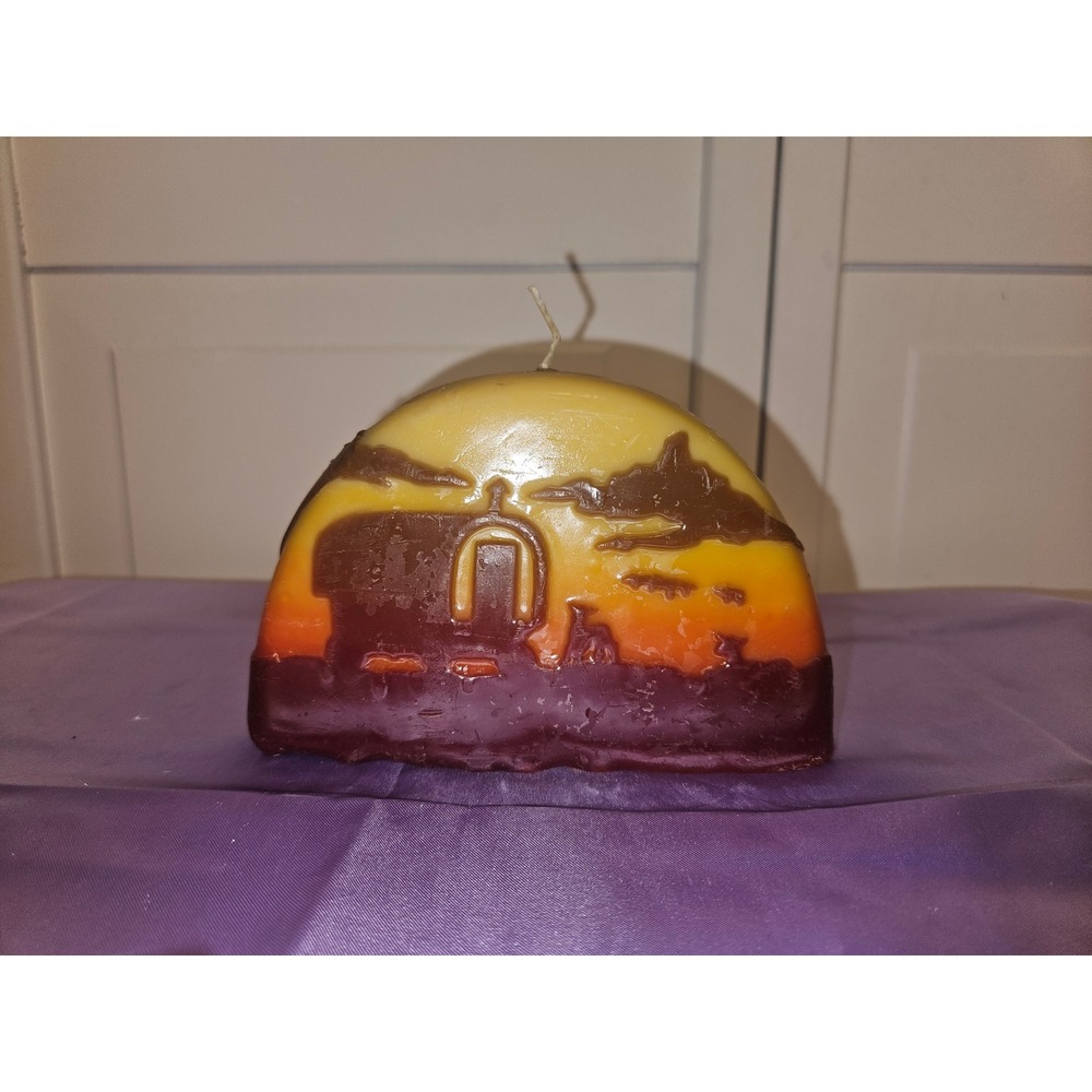 Waxman Candles Vintage Desert Sunset Sculptural Pillar Covered Wagon Cacti Decor